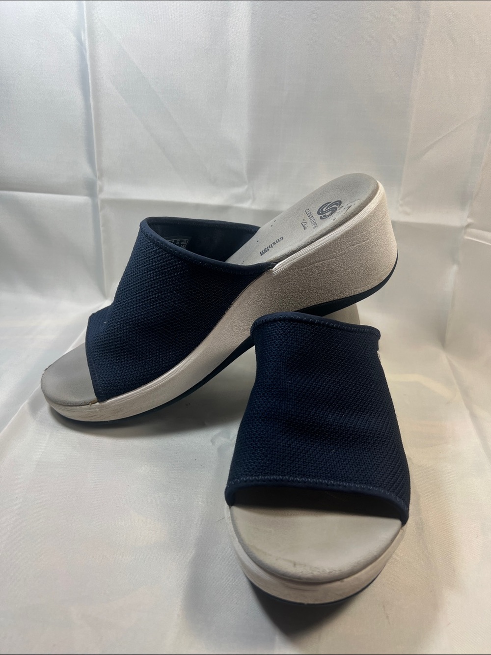Cloudsteppers by Clarks Navy Open-Toe Wedge Mules